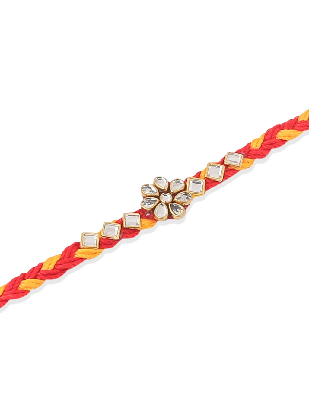 NVR Men Set of 6 Red & Yellow Kundan Studded Floral Design Thread Rakhi Combo | Grocsy