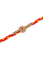 NVR Men Set of 6 Red & Yellow Kundan Studded Floral Design Thread Rakhi Combo | Grocsy