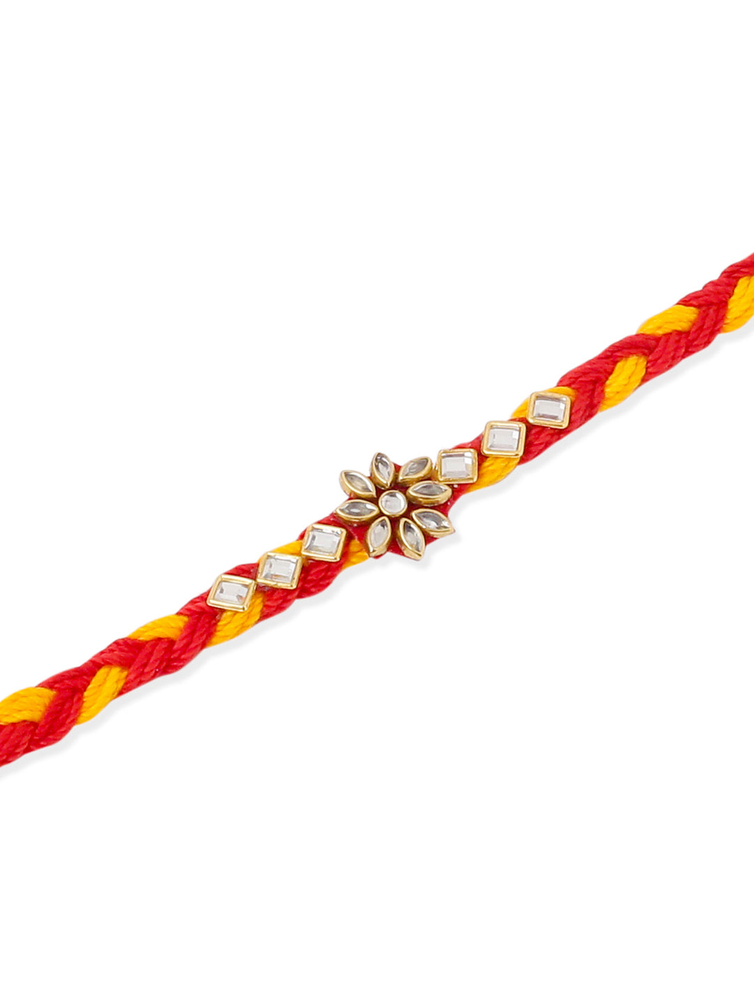 NVR Men Set of 6 Red & Yellow Kundan Studded Floral Design Thread Rakhi Combo | Grocsy