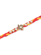 NVR Men Set of 6 Red & Yellow Kundan Studded Floral Design Thread Rakhi Combo | Grocsy