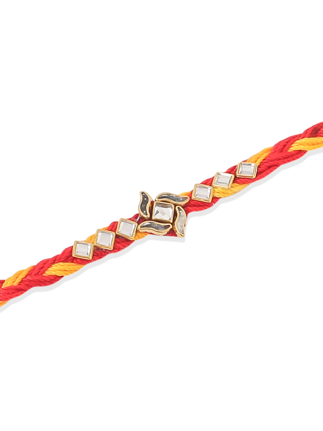 NVR Men Set of 6 Red & Yellow Kundan Studded Floral Design Thread Rakhi Combo | Grocsy