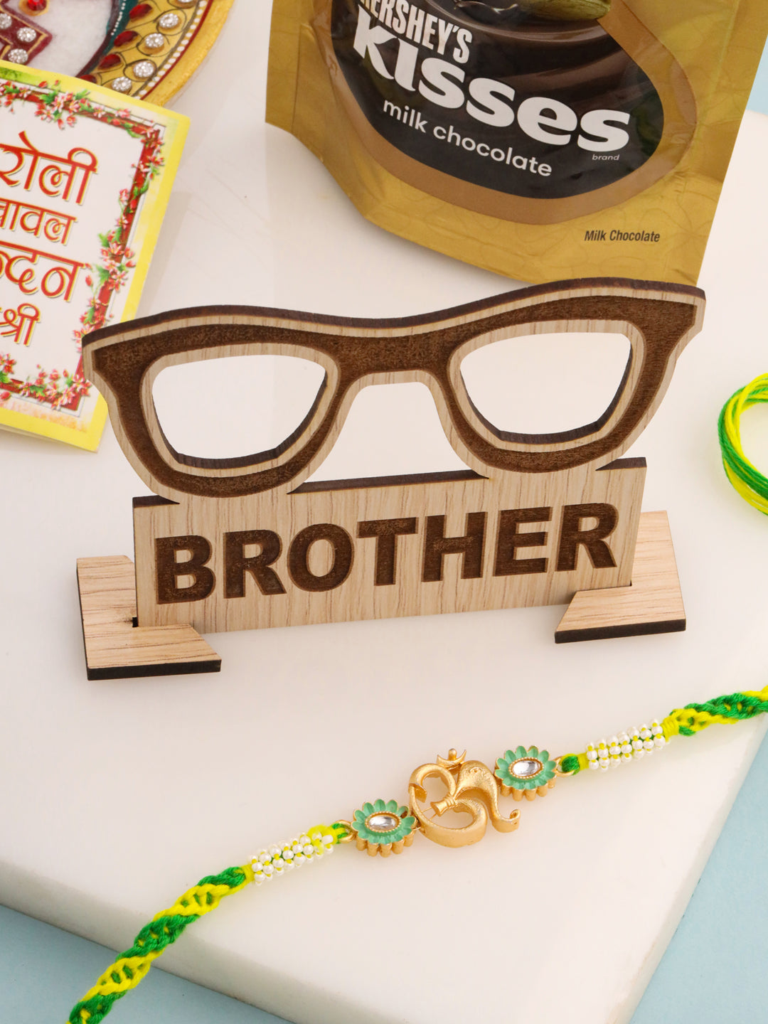 NVR Men Green Kundan Studded Om Design Thread Rakhi, Combo for Rakshabandhan | Grocsy
