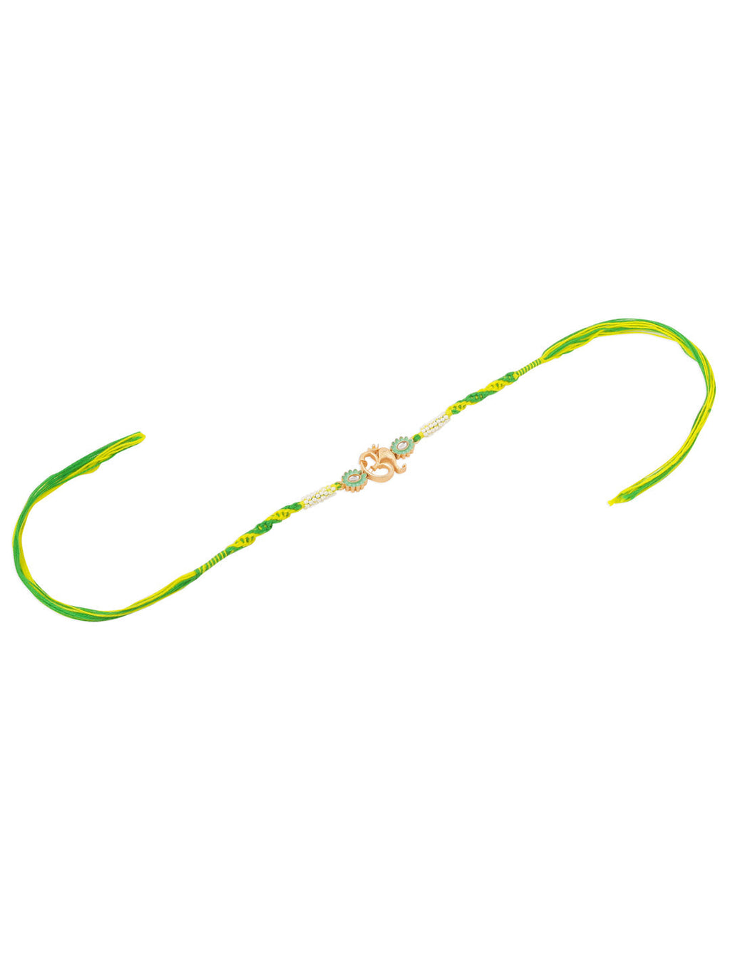 NVR Men Green Kundan Studded Om Design Thread Rakhi with Roli Chawal Chandan & Mishri | Grocsy