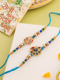 NVR Men Set of 2 Blue Artificial Stones & Beads Thread Rakhi with Roli Chawal Chandan & Mishri | Grocsy