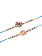 NVR Men Set of 2 Blue Artificial Stones & Beads Thread Rakhi with Roli Chawal Chandan & Mishri | Grocsy