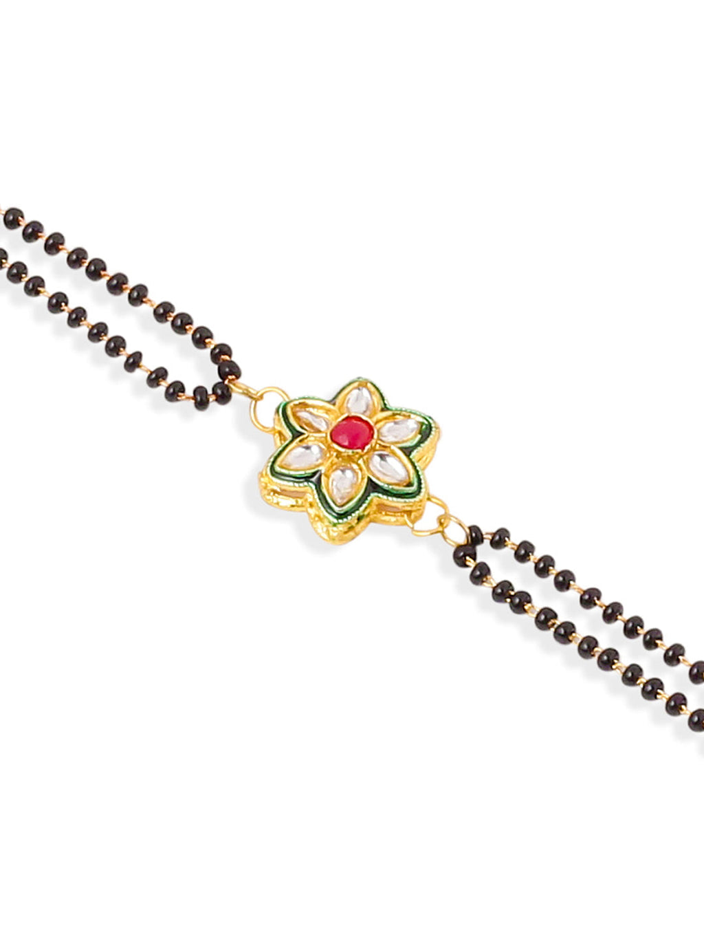NVR Set of 2 Gold Toned Kundan Studded Floral Shape Bhaiya Bhabhi Rakhi Combo | Grocsy