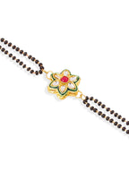 NVR Set of 2 Gold Toned Kundan Studded Floral Shape Bhaiya Bhabhi Rakhi Combo | Grocsy