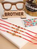 NVR Men Set of 4 Red Artificial Stones & Beads Floral Shape Thread Rakhi Combo | Grocsy