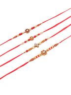 NVR Men Set of 4 Red Artificial Stones & Beads Floral Shape Thread Rakhi Combo | Grocsy