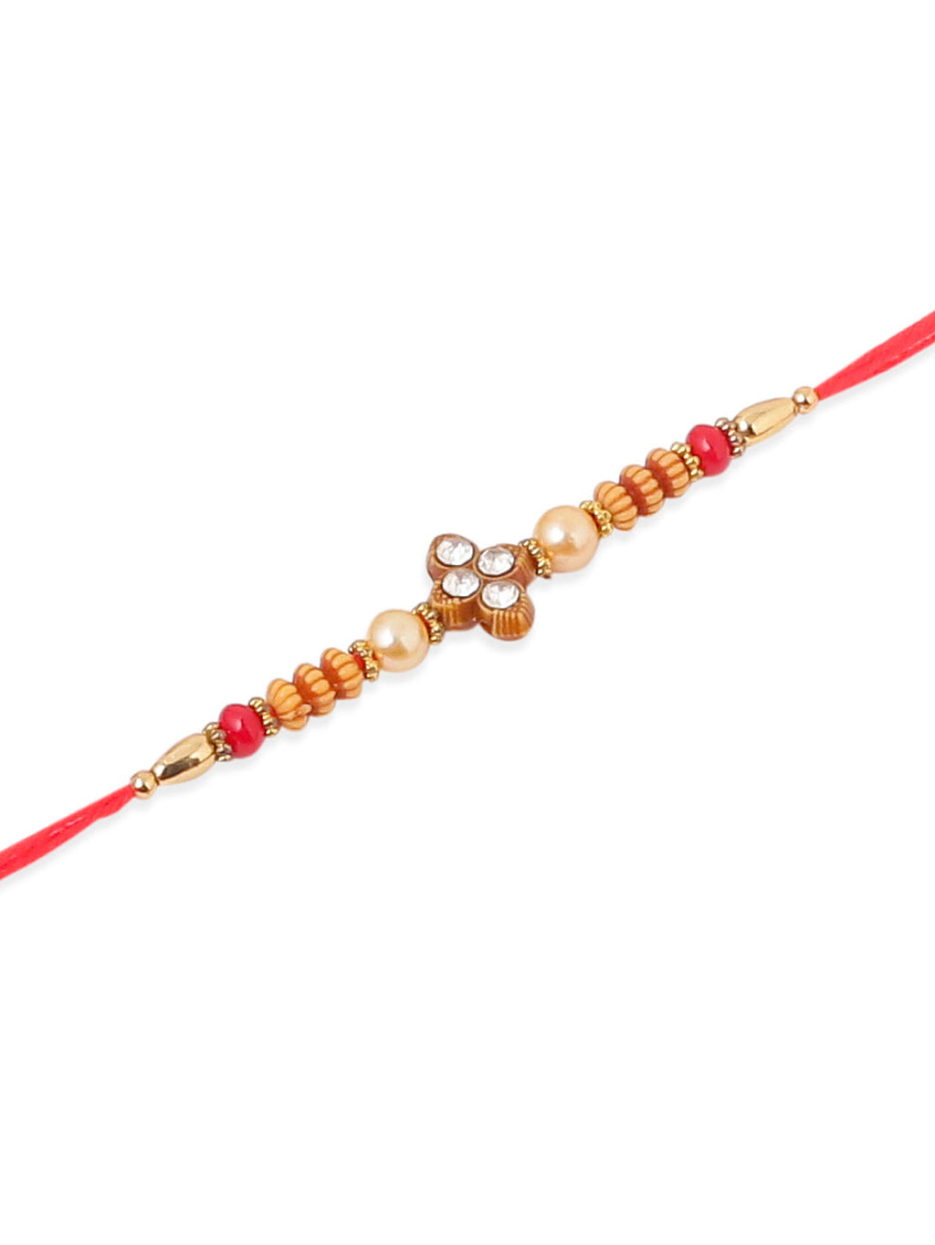 NVR Men Set of 4 Red Artificial Stones & Beads Floral Shape Thread Rakhi Combo | Grocsy