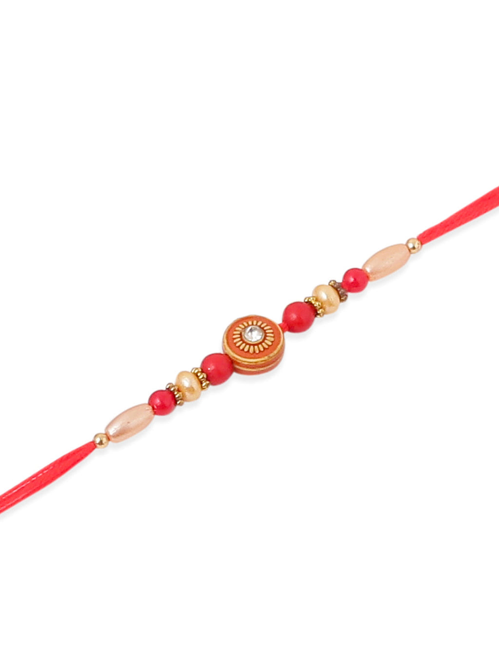 NVR Men Set of 4 Red Artificial Stones & Beads Floral Shape Thread Rakhi Combo | Grocsy