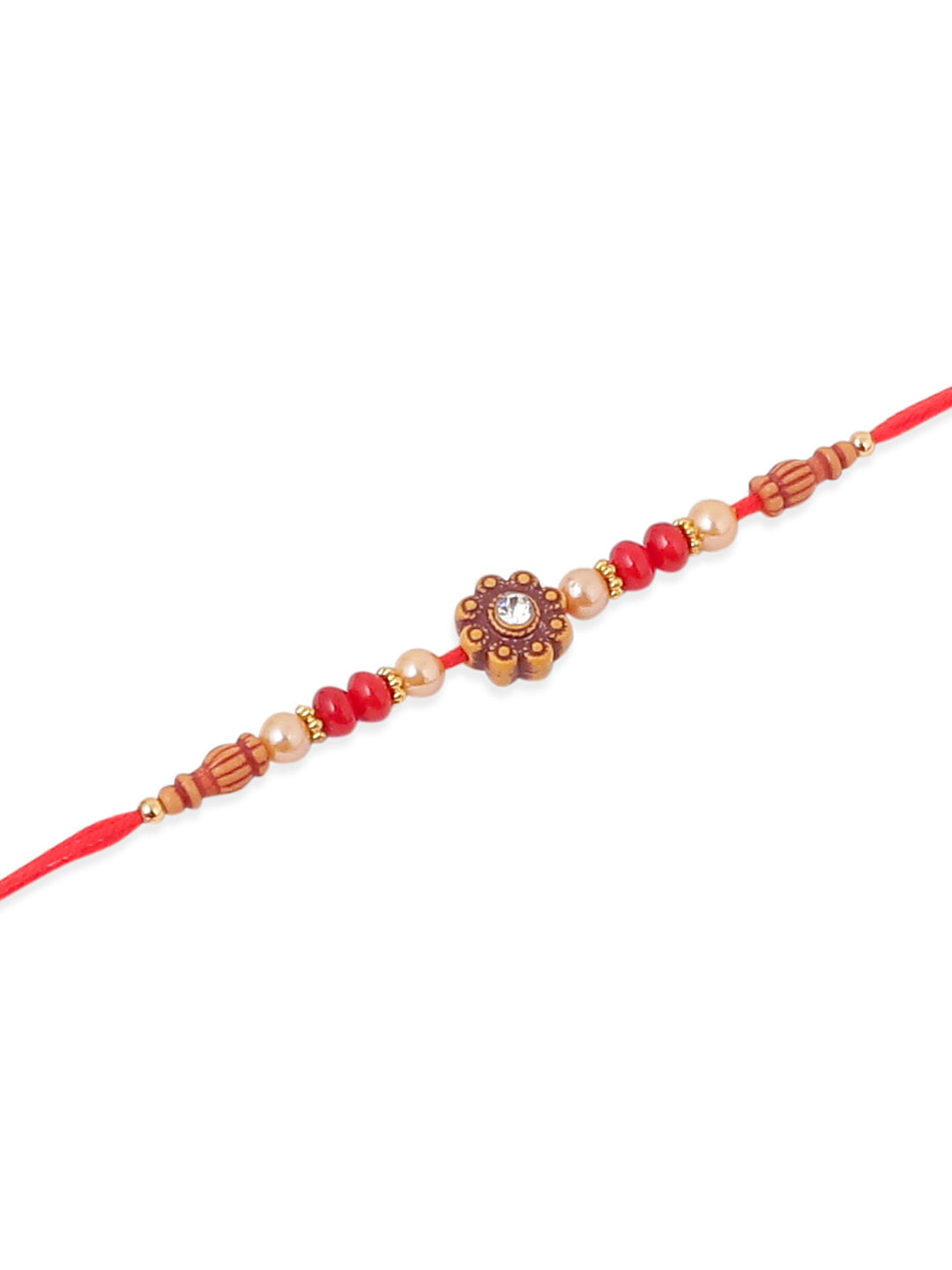 NVR Men Set of 4 Red Artificial Stones & Beads Floral Shape Thread Rakhi Combo | Grocsy