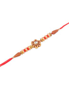 NVR Men Set of 4 Red Artificial Stones & Beads Floral Shape Thread Rakhi Combo | Grocsy