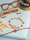 NVR Set of 2 Gold Toned Artificial Stones & Beads Om Design Bhaiya Bhabhi Rakhi Combo | Grocsy