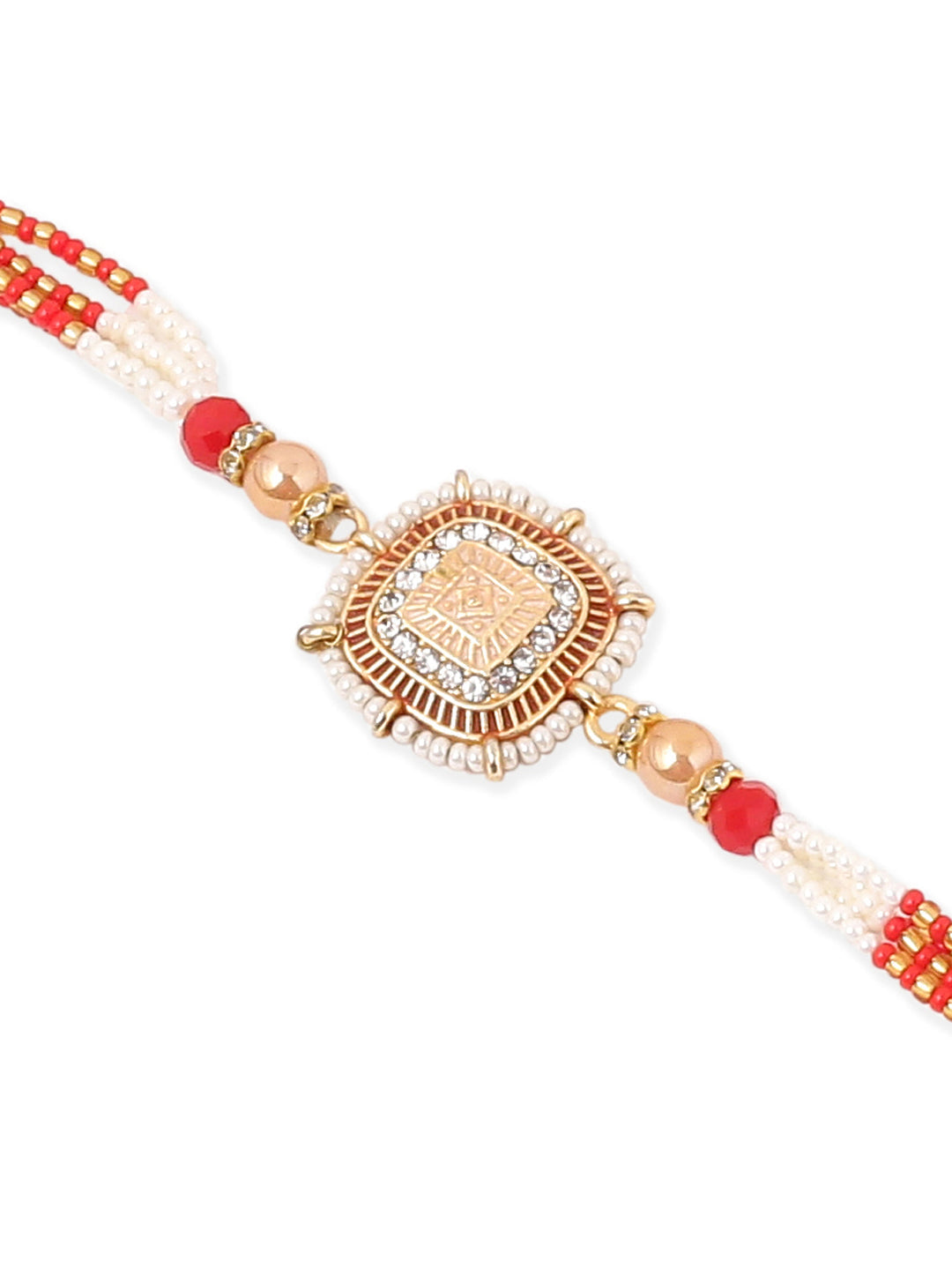 NVR Set of 2 Gold Toned Artificial Stones & Beads Om Design Bhaiya Bhabhi Rakhi Combo | Grocsy