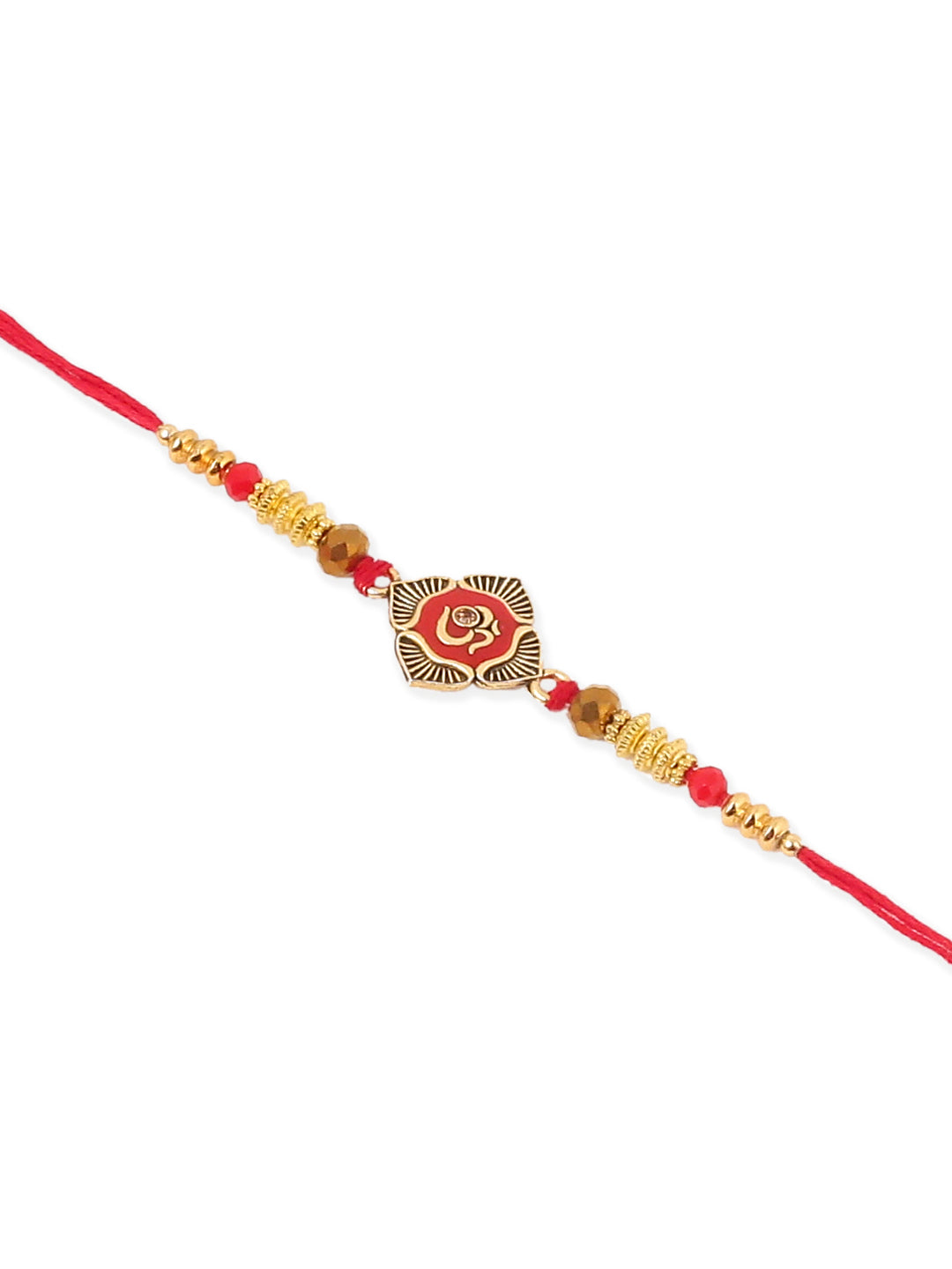 NVR Set of 2 Gold Toned Artificial Stones & Beads Om Design Bhaiya Bhabhi Rakhi Combo | Grocsy