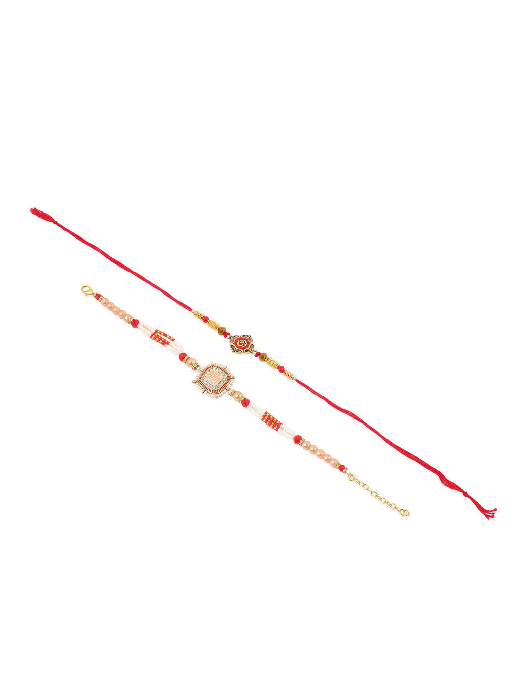 NVR Set of 2 Gold Toned Artificial Stones & Beads Om Design Bhaiya Bhabhi Rakhi Combo | Grocsy