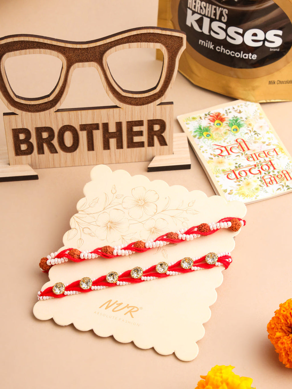 NVR Men Set of 2 Red Artificial Stones & Rudraksh Thread Rakhi, Combo for Rakshabandhan | Grocsy