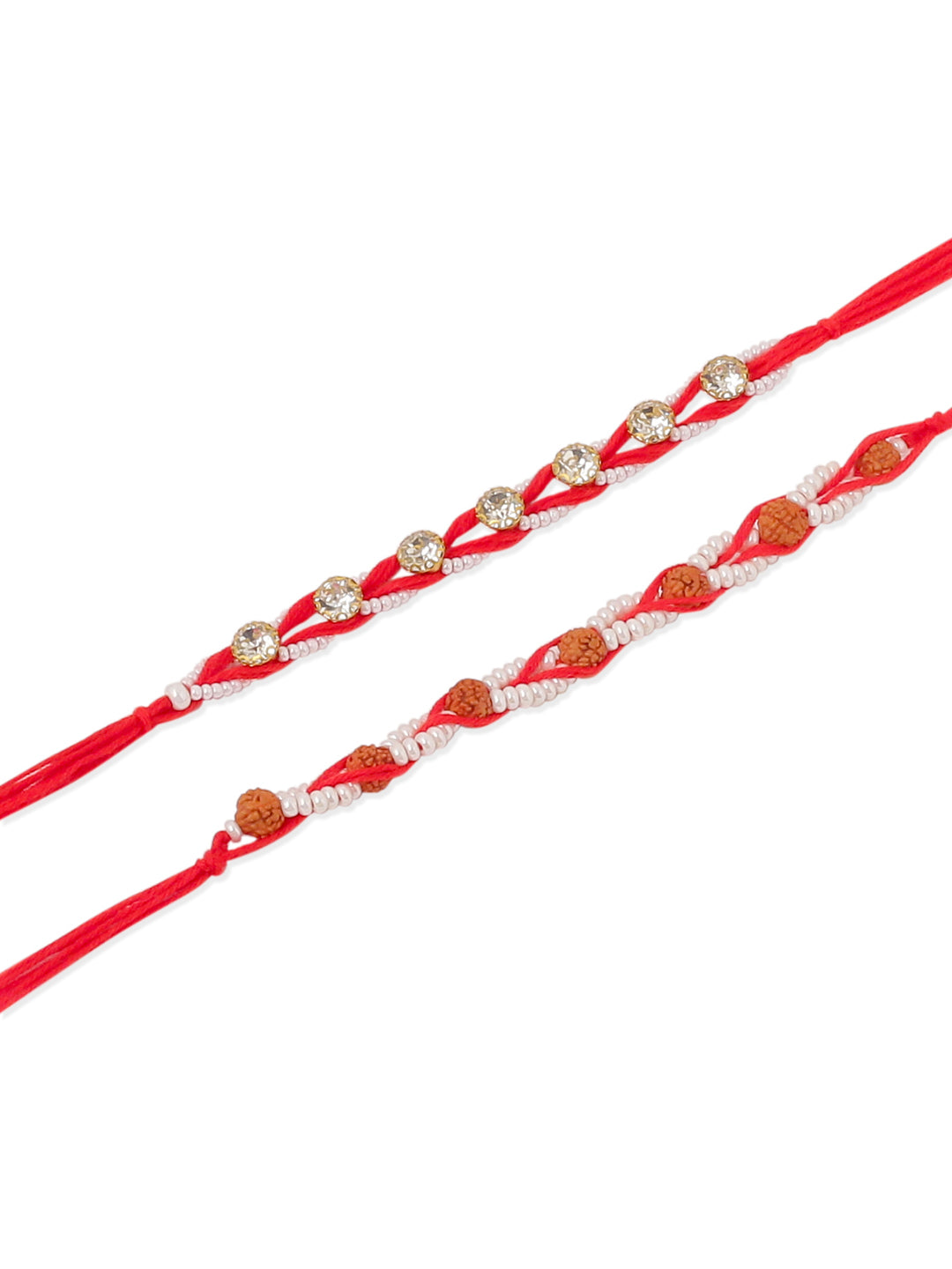 NVR Men Set of 2 Red Artificial Stones & Rudraksh Thread Rakhi, Combo for Rakshabandhan | Grocsy