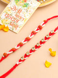 NVR Men Set of 2 Red Artificial Stones & Rudraksh Thread Rakhi with Roli Chawal Chandan & Mishri | Grocsy