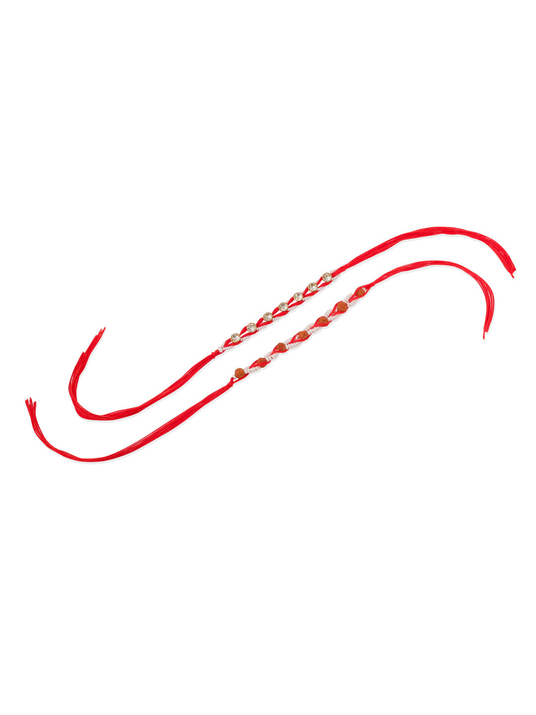 NVR Men Set of 2 Red Artificial Stones & Rudraksh Thread Rakhi with Roli Chawal Chandan & Mishri | Grocsy