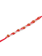 NVR Men Set of 2 Red Artificial Stones & Rudraksh Thread Rakhi with Roli Chawal Chandan & Mishri | Grocsy