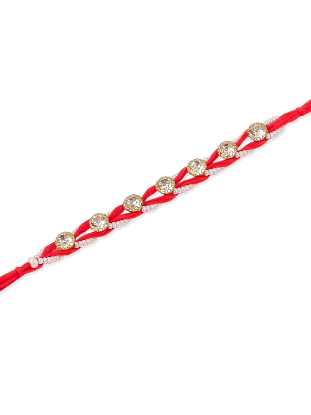 NVR Men Set of 2 Red Artificial Stones & Rudraksh Thread Rakhi with Roli Chawal Chandan & Mishri | Grocsy