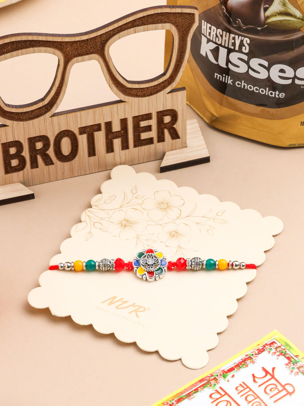 NVR Men Multicolor Artificial Stones & Beads Floral Design Thread Rakhi Combo | Grocsy