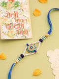 NVR Men Blue Artificial Stones & Beads Floral Design Thread Rakhi with Roli Chawal Chandan & Mishri | Grocsy