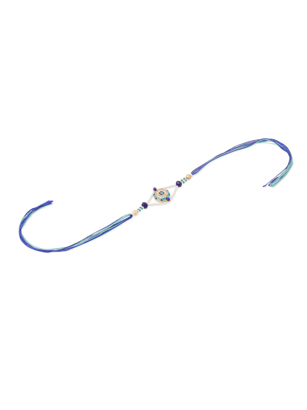 NVR Men Blue Artificial Stones & Beads Floral Design Thread Rakhi with Roli Chawal Chandan & Mishri | Grocsy