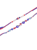 NVR Men Multicolor Evil Eye Artificial Beads Thread Rakhi with Roli Chawal Chandan & Mishri | Grocsy