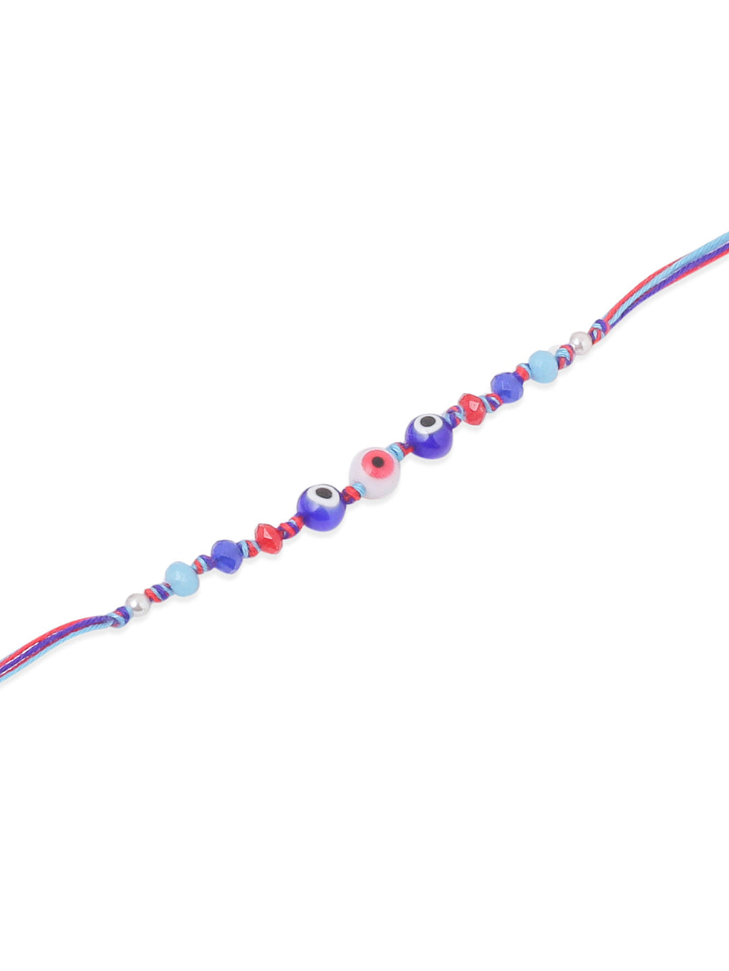 NVR Men Multicolor Evil Eye Artificial Beads Thread Rakhi with Roli Chawal Chandan & Mishri | Grocsy
