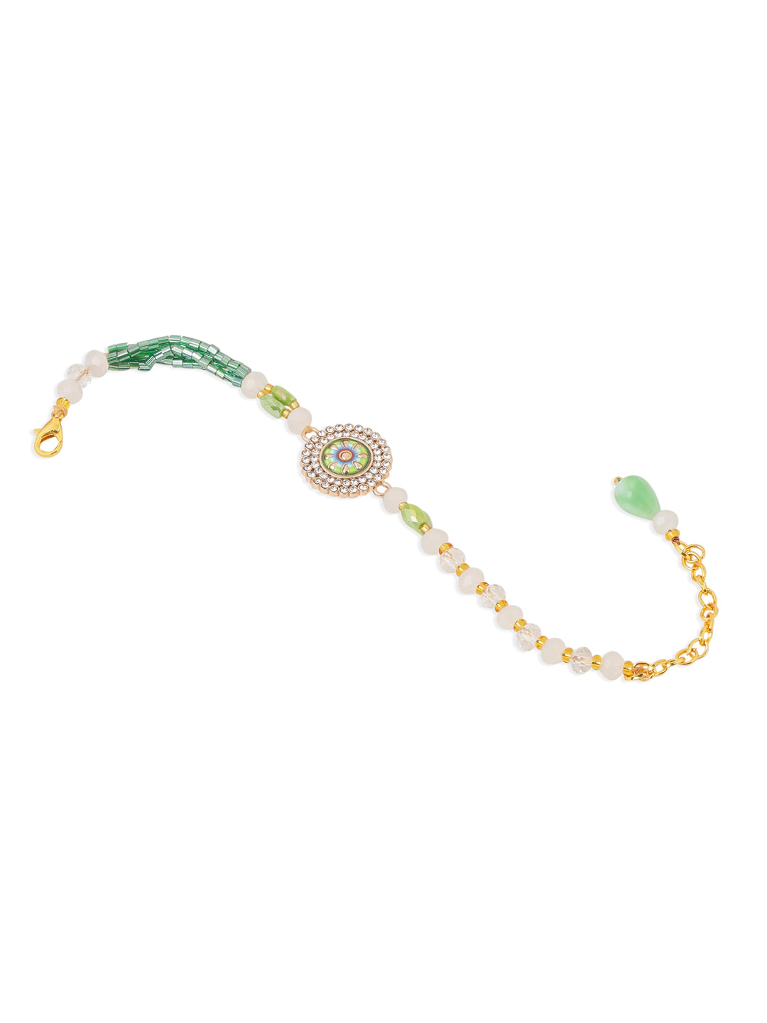 NVR Women Green Artificial Stones & Beads Floral Wraparound Rakhi, Combo for Rakshabandhan | Grocsy