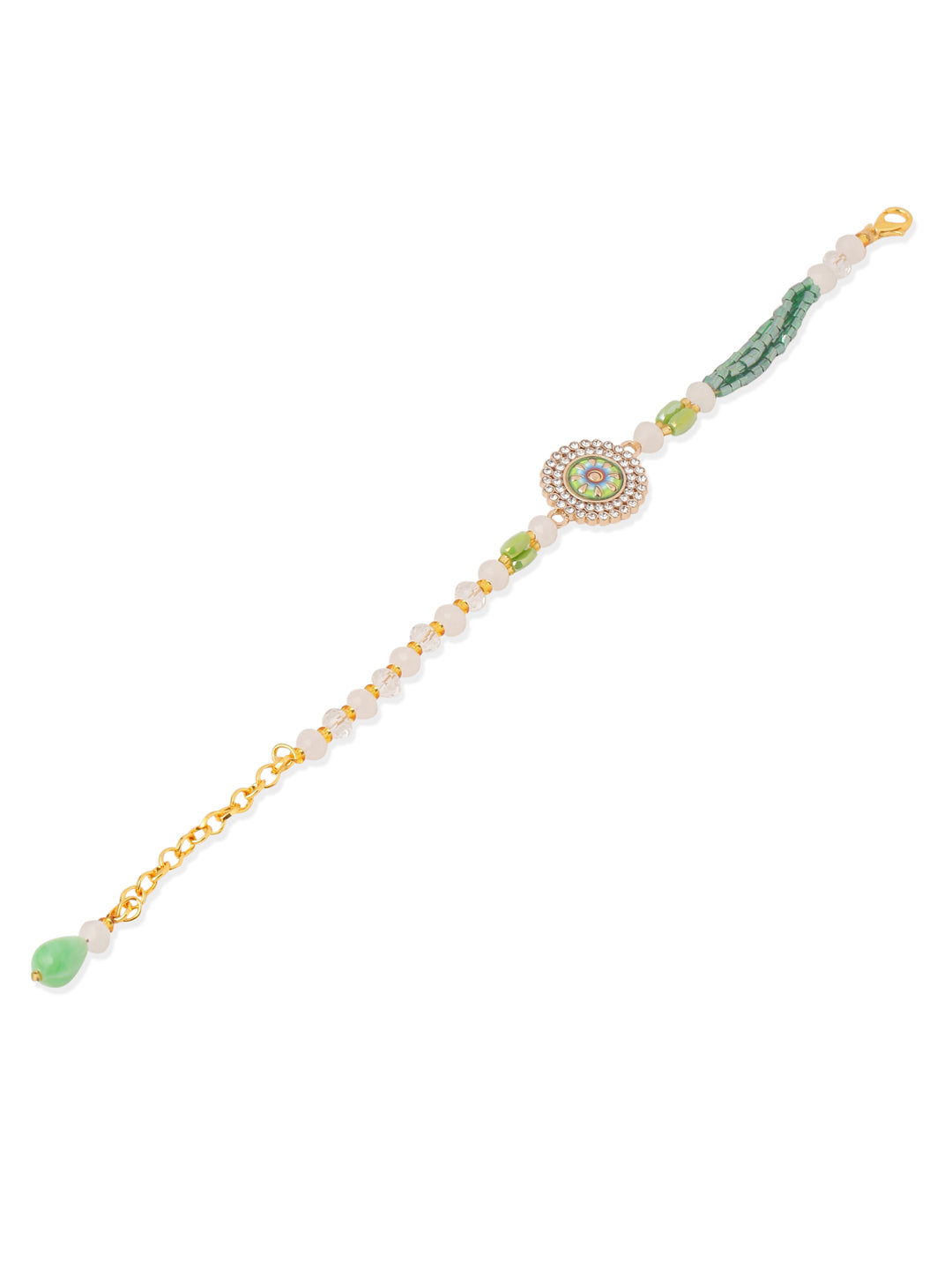 NVR Women Green Artificial Stones & Beads Floral Wraparound Rakhi, Combo for Rakshabandhan | Grocsy