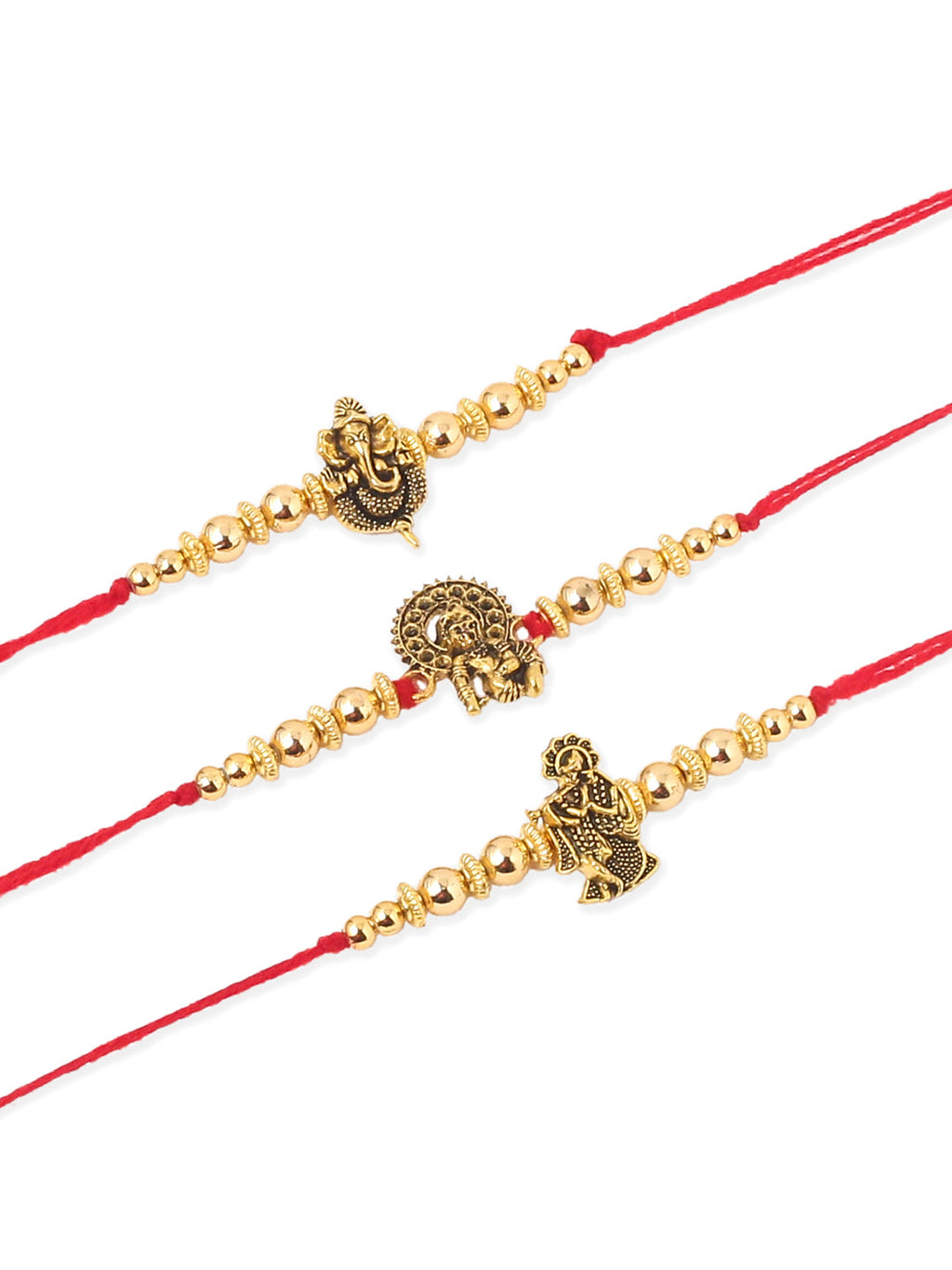 NVR Men Set of 3 Gold Toned Designer Ganesh Ji Thread Rakhi, Combo for Rakshabandhan | Grocsy