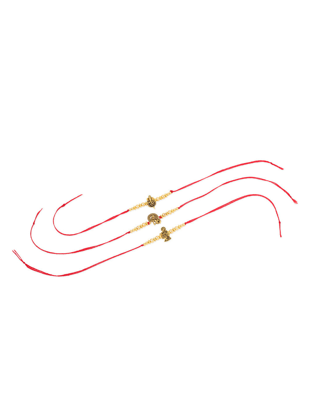 NVR Men Set of 3 Gold Toned Designer Ganesh Ji Thread Rakhi, Combo for Rakshabandhan | Grocsy