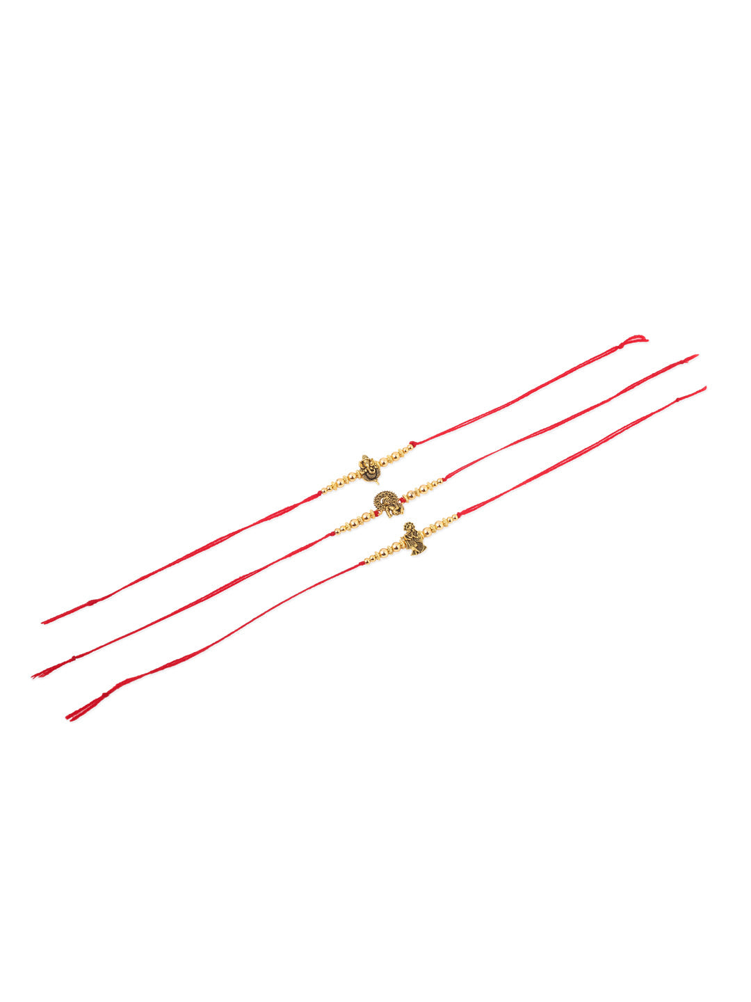 NVR Men Set of 3 Gold Toned Designer Ganesh Ji Thread Rakhi, Combo for Rakshabandhan | Grocsy