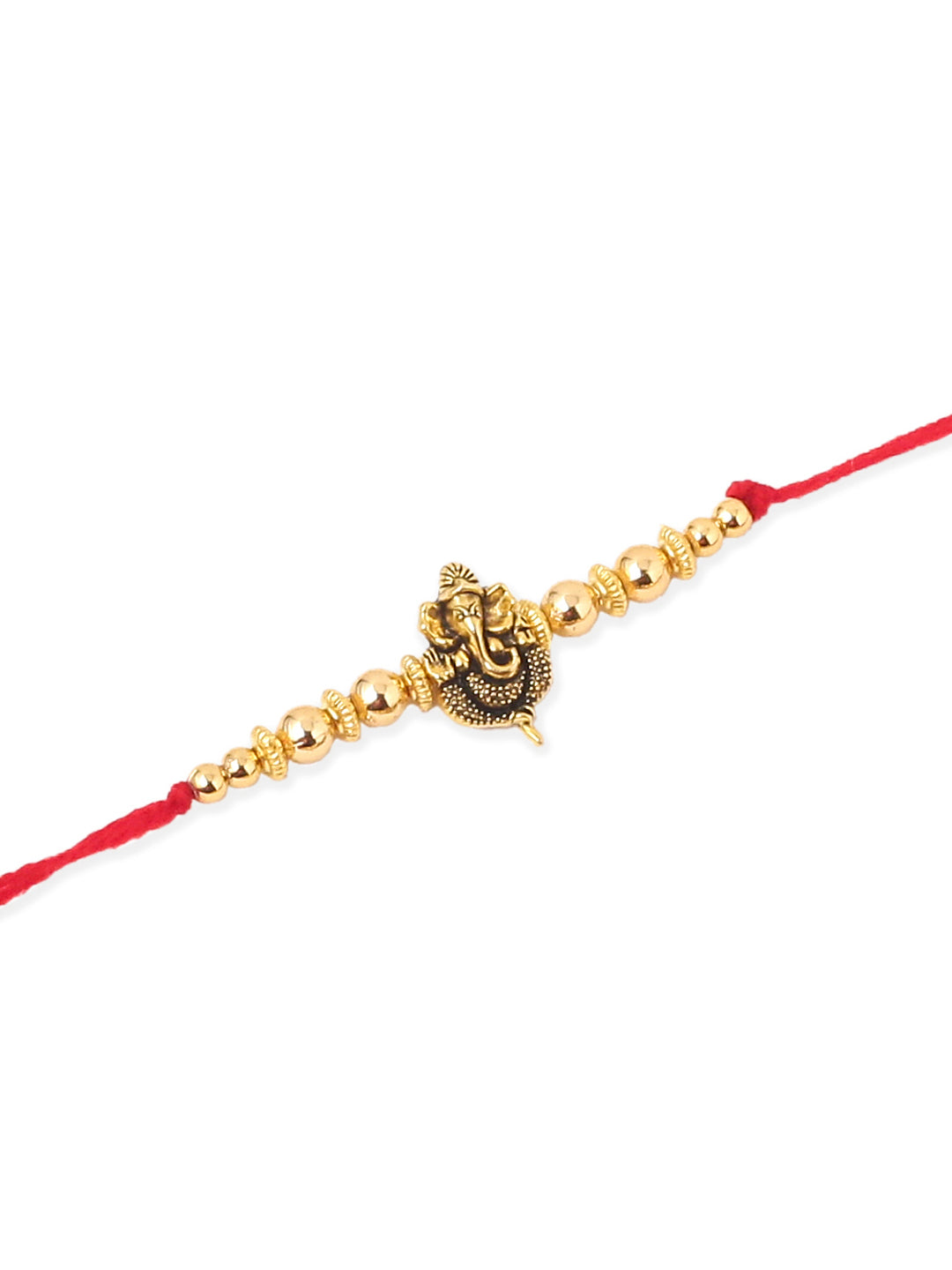 NVR Men Set of 3 Gold Toned Designer Ganesh Ji Thread Rakhi with Roli Chawal Chandan & Mishri | Grocsy