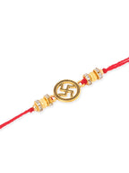 NVR Men Set of 4 Gold Toned Artificial Stones Swastik Design Thread Rakhi Combo | Grocsy