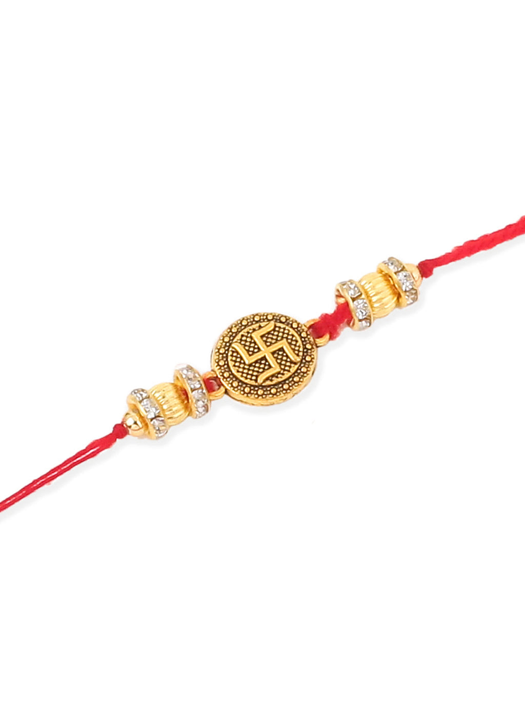 NVR Men Set of 4 Gold Toned Artificial Stones Swastik Design Thread Rakhi Combo | Grocsy