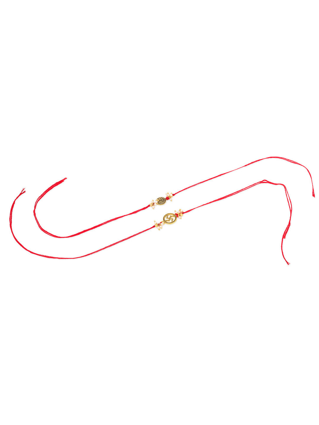 NVR Men Set of 2 Gold Toned Pearls Swastik Desgin Thread Rakhi, Combo for Rakshabandhan | Grocsy