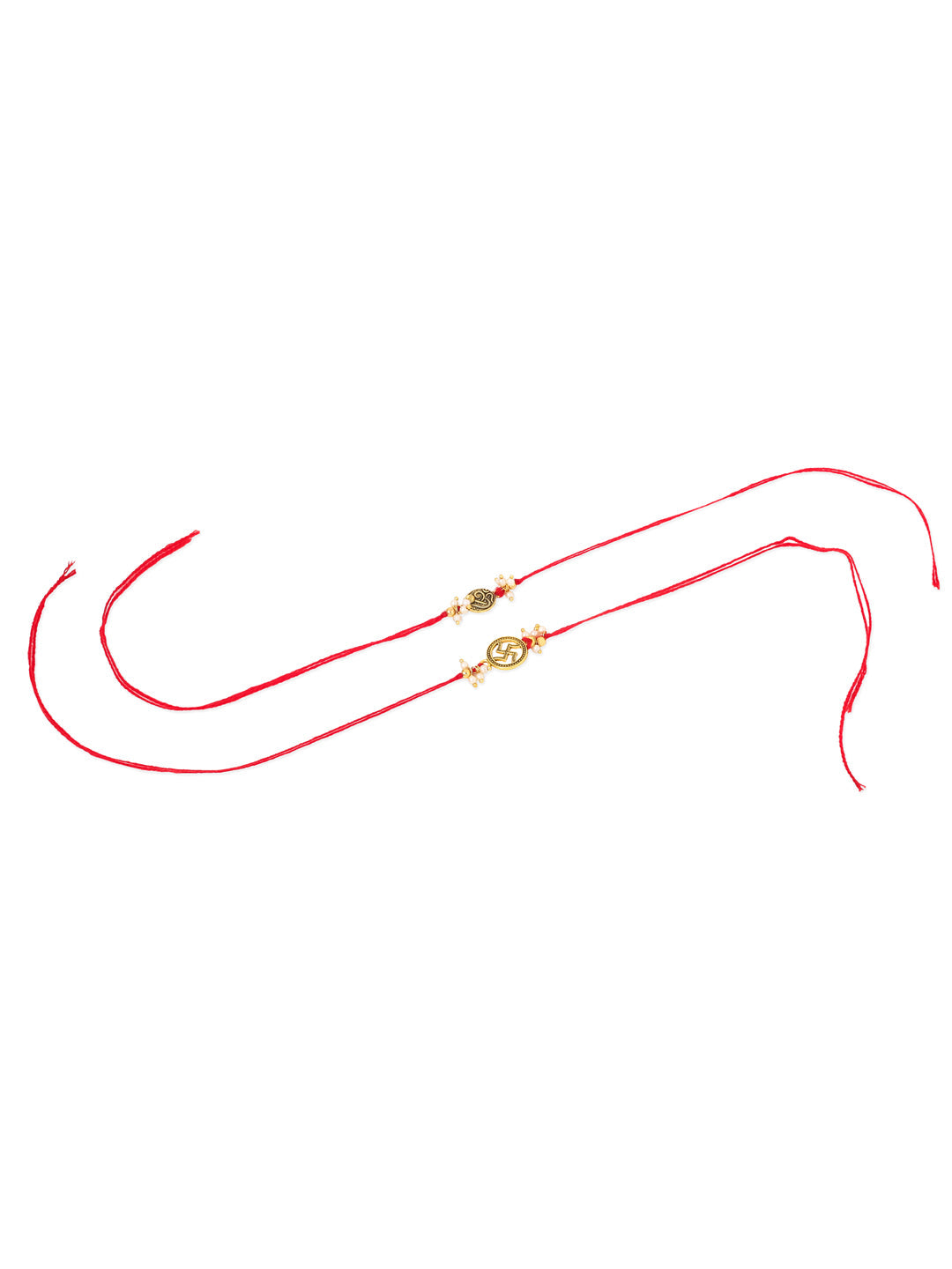 NVR Men Set of 2 Gold Toned Pearls Swastik Desgin Thread Rakhi, Combo for Rakshabandhan | Grocsy