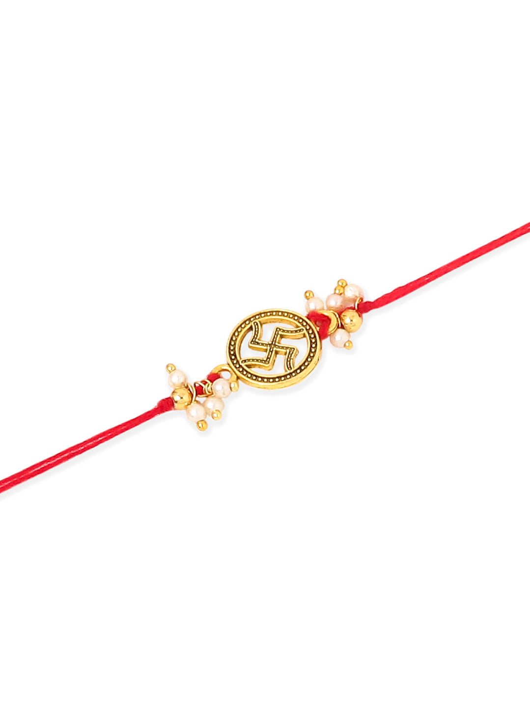 NVR Men Set of 2 Gold Toned Pearls Swastik Desgin Thread Rakhi, Combo for Rakshabandhan | Grocsy