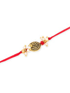 NVR Men Set of 2 Gold Toned Pearls Swastik Desgin Thread Rakhi, Combo for Rakshabandhan | Grocsy