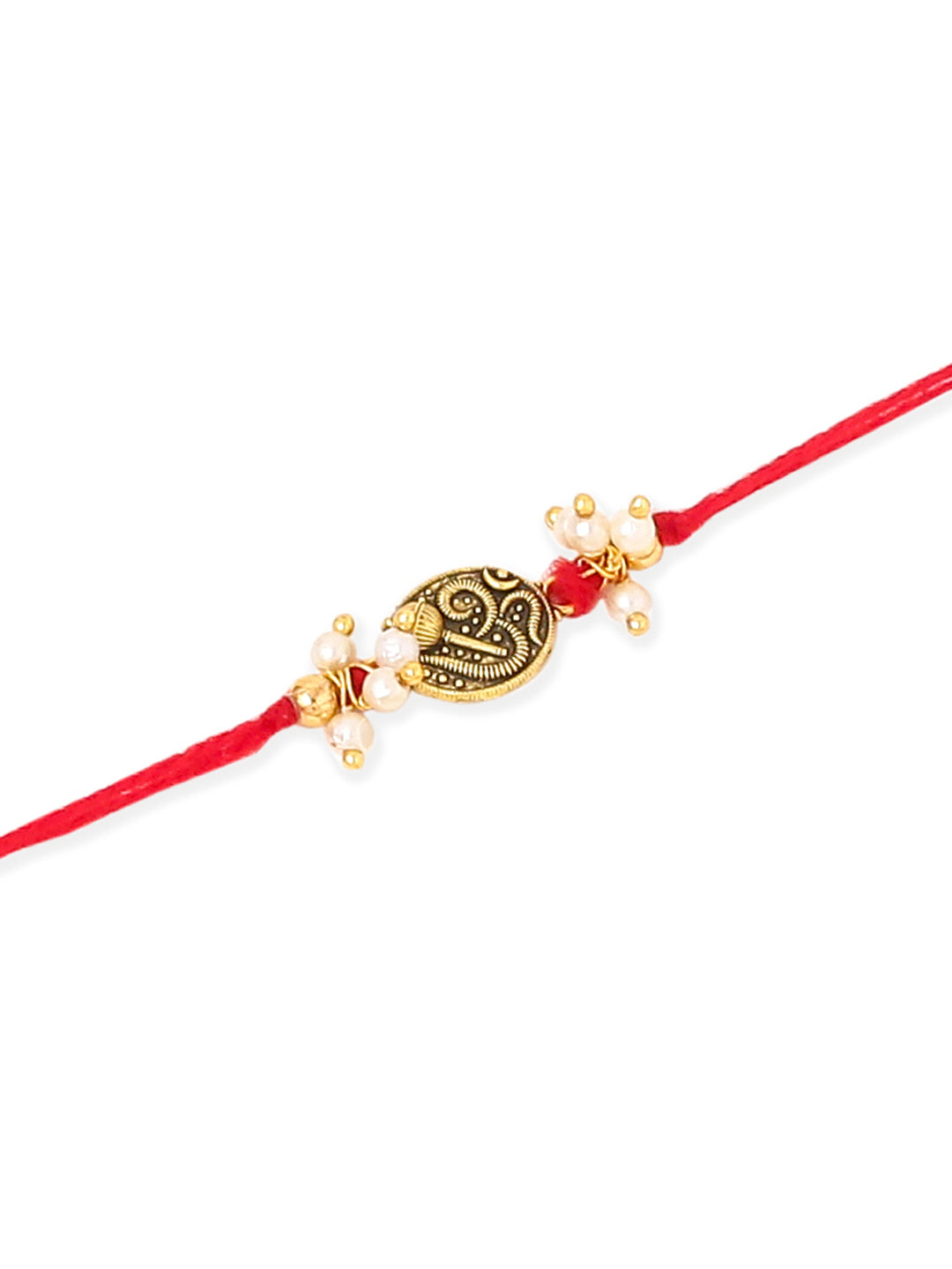 NVR Men Set of 2 Gold Toned Pearls Swastik Desgin Thread Rakhi, Combo for Rakshabandhan | Grocsy