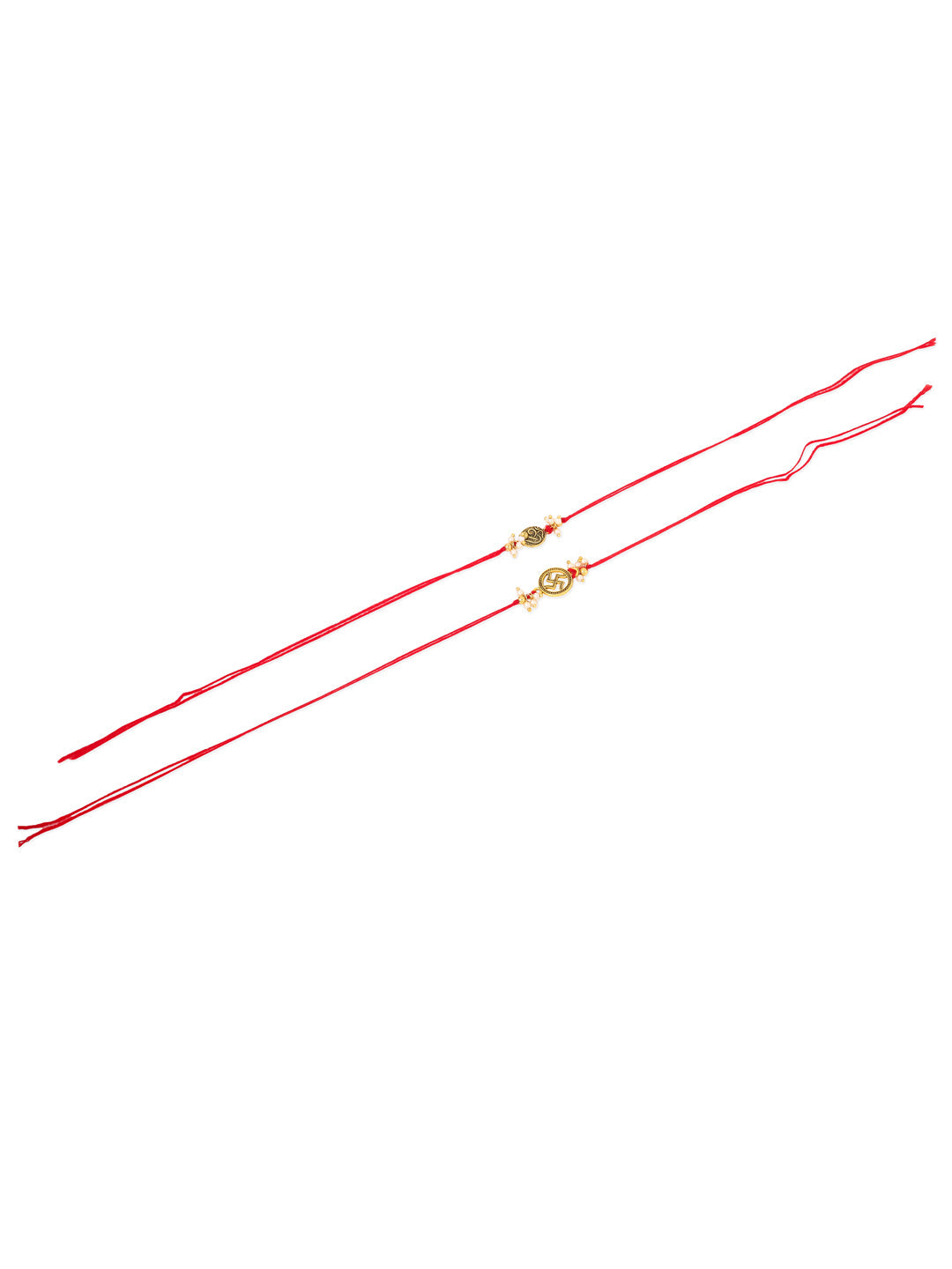 NVR Men Set of 2 Gold Toned Pearls Swastik Desgin Thread Rakhi, Combo for Rakshabandhan | Grocsy