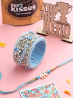 NVR Set of 2 Blue Artificial Stones & Beads Floral Bhaiya Bhabhi Rakhi Combo | Grocsy