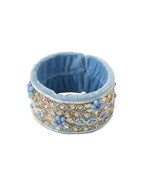 NVR Set of 2 Blue Artificial Stones & Beads Floral Bhaiya Bhabhi Rakhi with Roli Chawal Chandan & Mishri | Grocsy