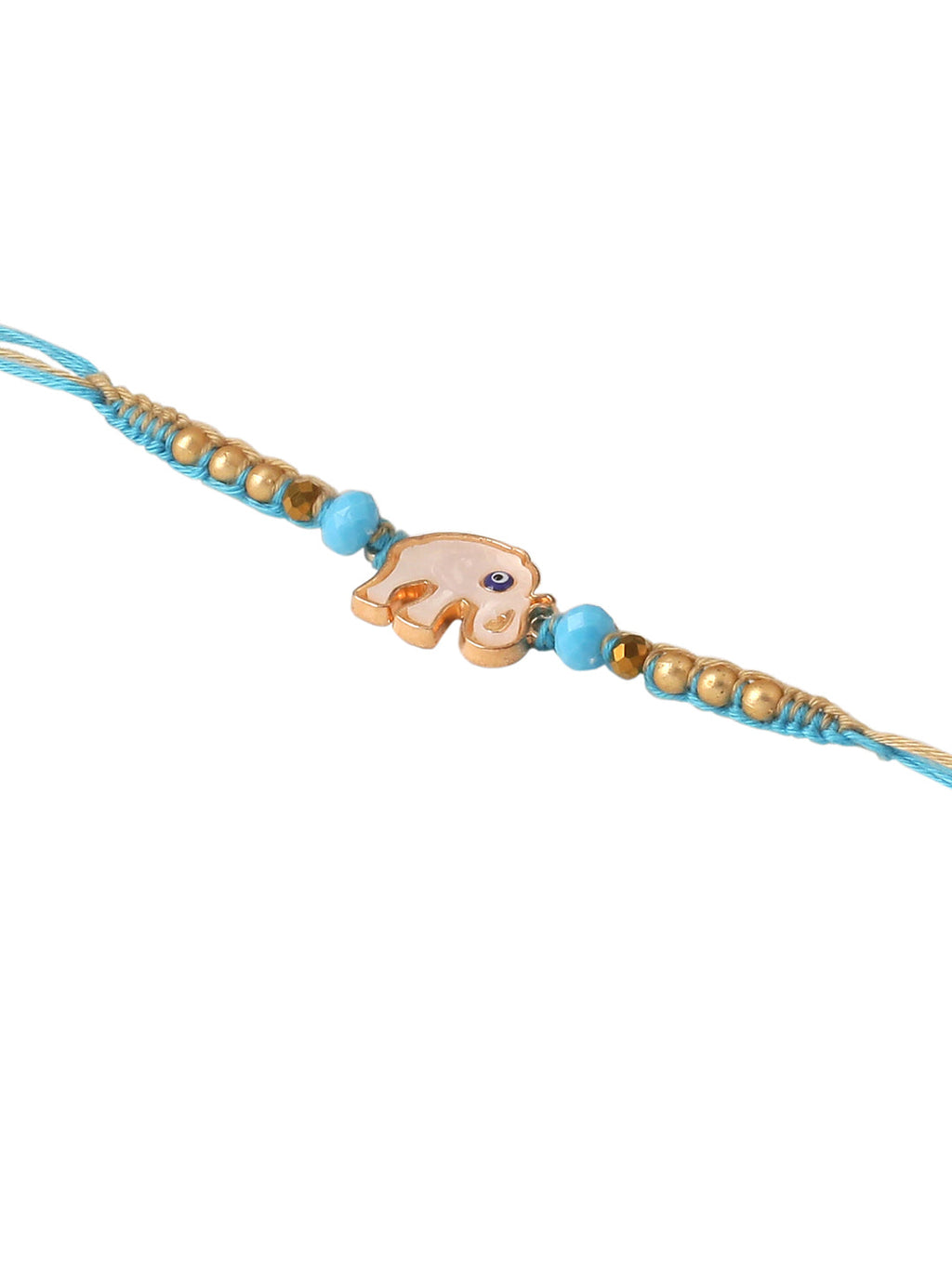 NVR Set of 2 Blue Artificial Stones & Beads Floral Bhaiya Bhabhi Rakhi with Roli Chawal Chandan & Mishri | Grocsy