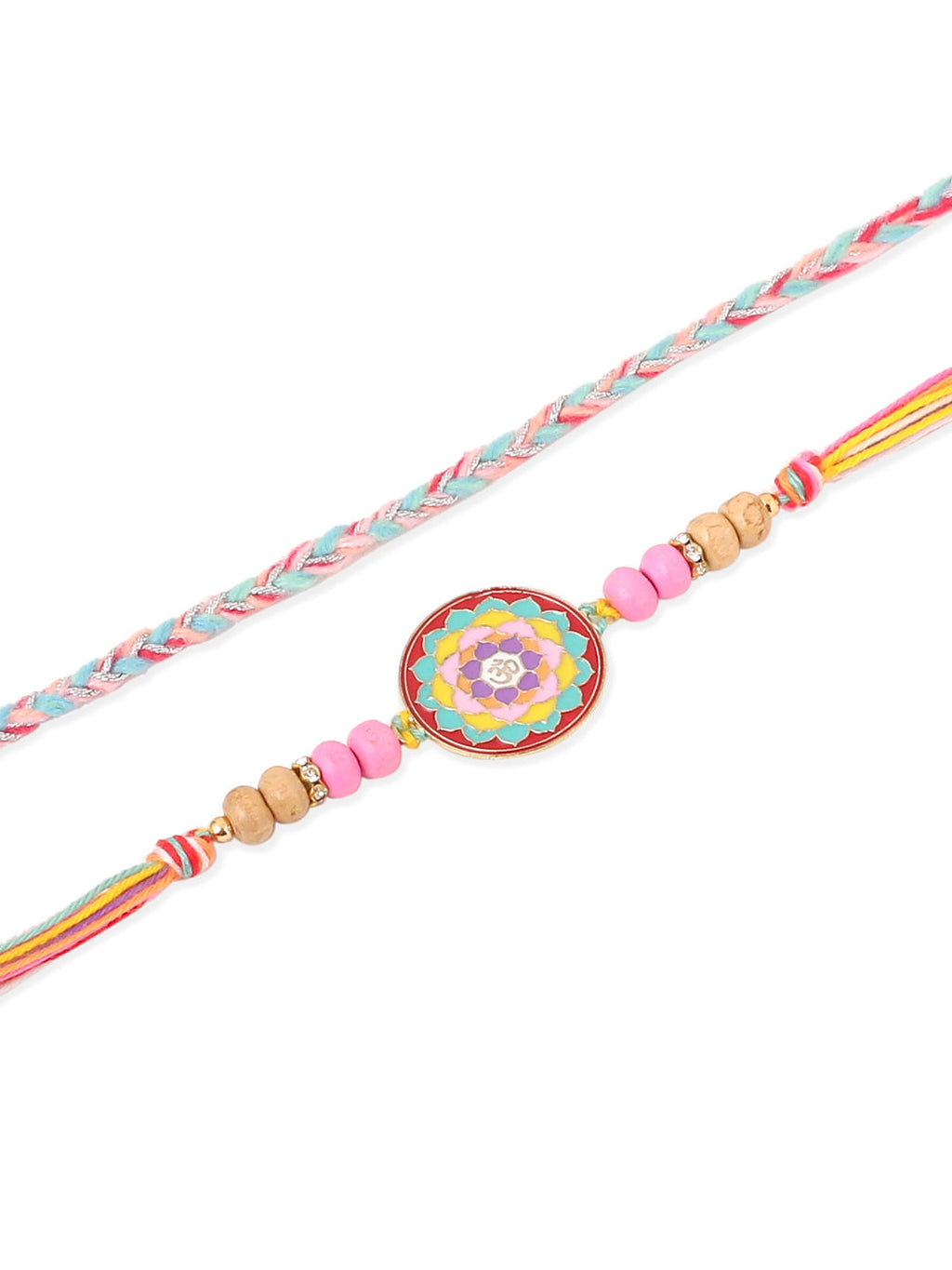 NVR Men Set of 2 Multicolor Artificial Stones & Beads Thread Rakhi with Roli Chawal Chandan & Mishri | Grocsy